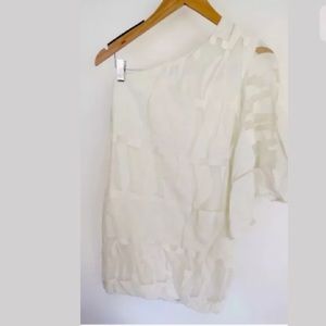 Bebe white flowy one shoulder dress