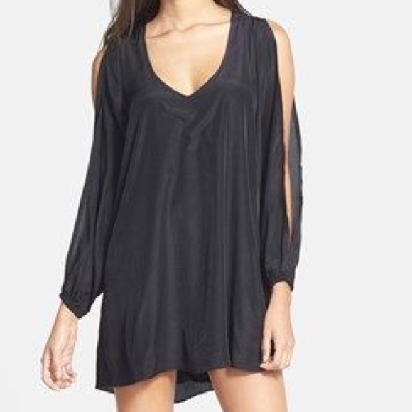 Raga slit sleeve black mini dress