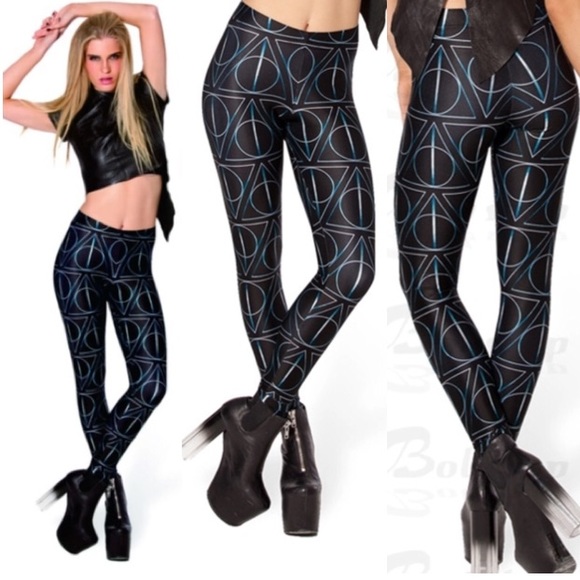 Pants - Printed Leggings Blue & Black With Design