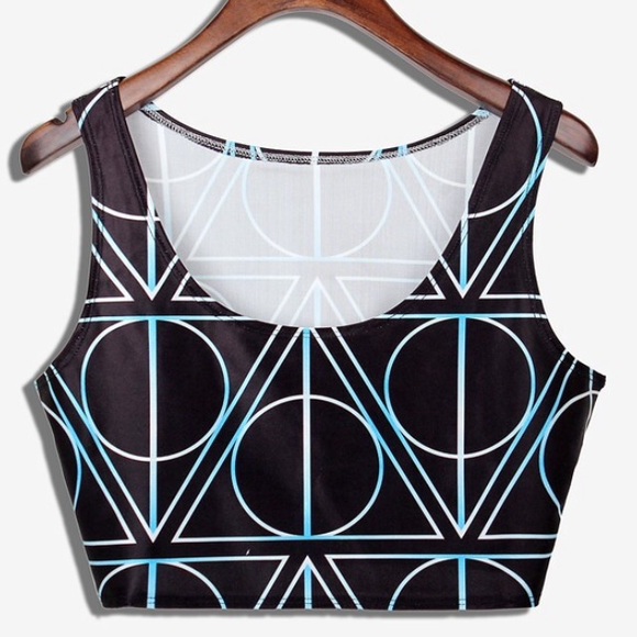 Blue & Black Printed Crop Top