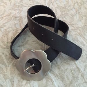 Black Belt with brushed silver flower buckle.