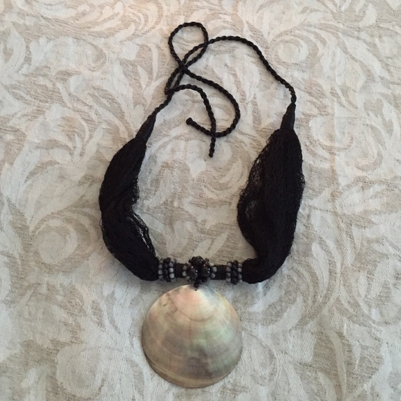 Shell Necklace with black netting tie.