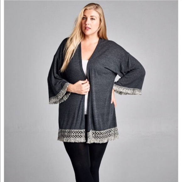 PLUS SIZE! Charcoal Open Long Cardigan - Picture 2 of 4