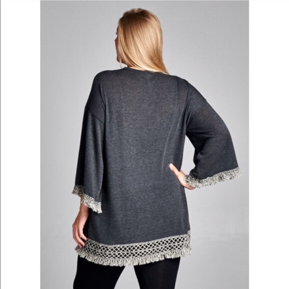 PLUS SIZE! Charcoal Open Long Cardigan - Picture 3 of 4