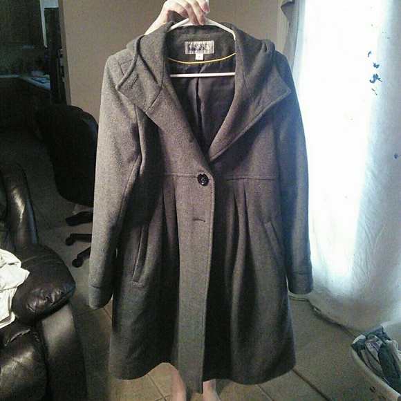 Grey hooded wool coat