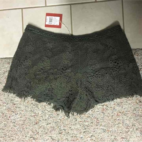 Olive green crochet shorts