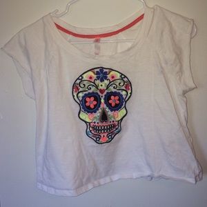 Skeleton white crop top! size medium (fits a small