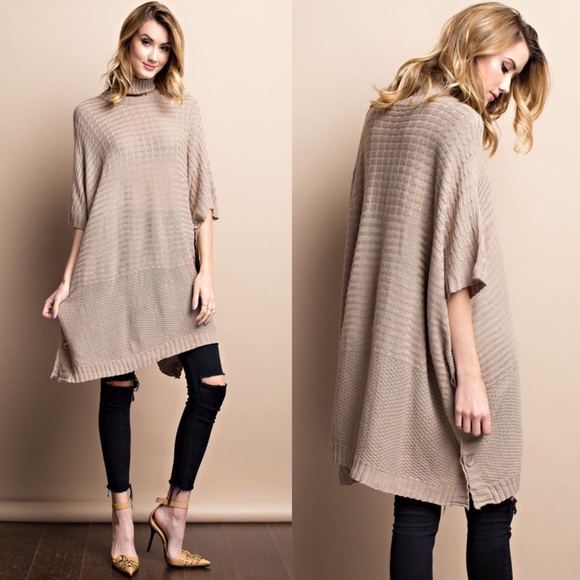 DANNY poncho style sweater - TAUPE - Picture 2 of 4