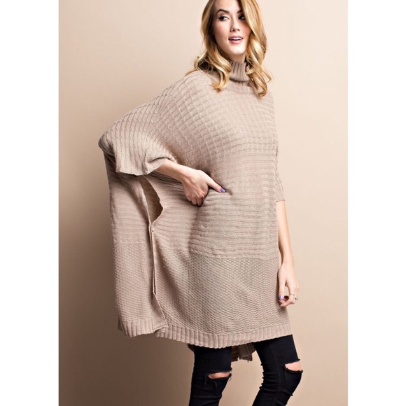 DANNY poncho style sweater - TAUPE - Picture 3 of 4