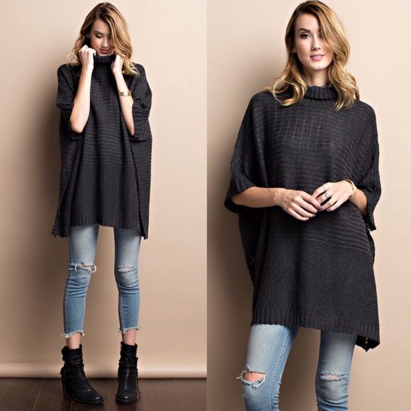 DANNY poncho style sweater - TAUPE - Picture 4 of 4