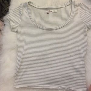 Hollister white with grey stripes crop top