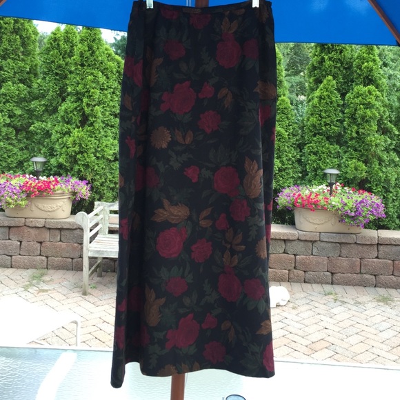 Talbots navy dark floral  floral 37" silk midi skirt