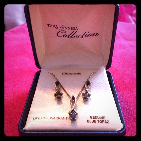 Matching blue earrings and necklace