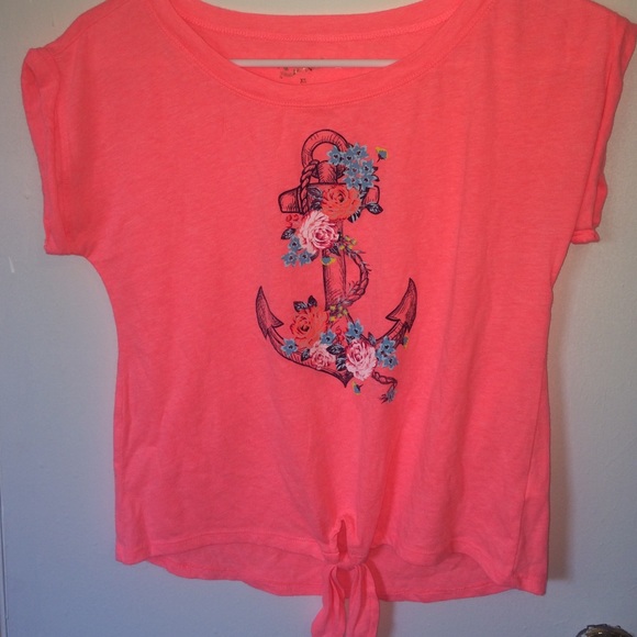 coral colored anchor crop top! with tie! XS - Picture 1 of 3
