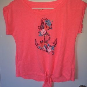 coral colored anchor crop top! with tie! XS