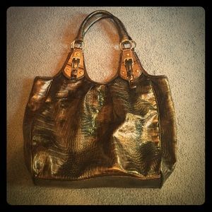 Dark brown faux animal print handbag