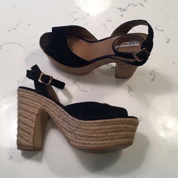 Steve Madden black suede espadrilles heels 8.5 - Picture 1 of 4