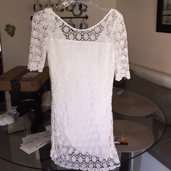 White floral crochet dress