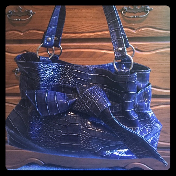 Navy blue faux animal print handbag