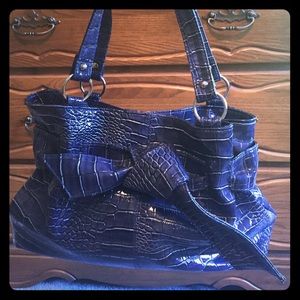 Navy blue faux animal print handbag