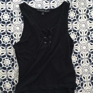 ✨TopShop Petite Lace Up Black Tank-US 2