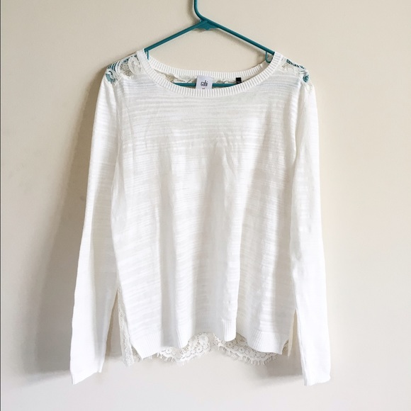 White Lace-Back Cabi Sweater