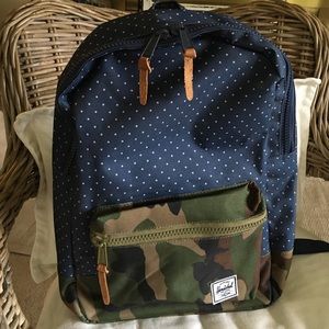 NWOT Herschel Camo & Navy Polka Dot Backpack