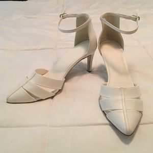 ASOS white leather ankle strap heels