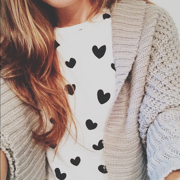 French Connection black & white hearts tee
