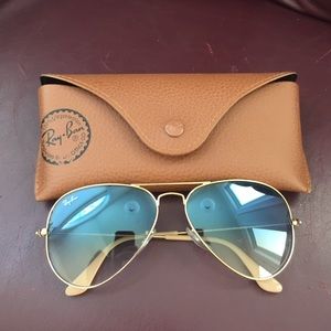 MINT CONDITION blue gradient and gold Raybans