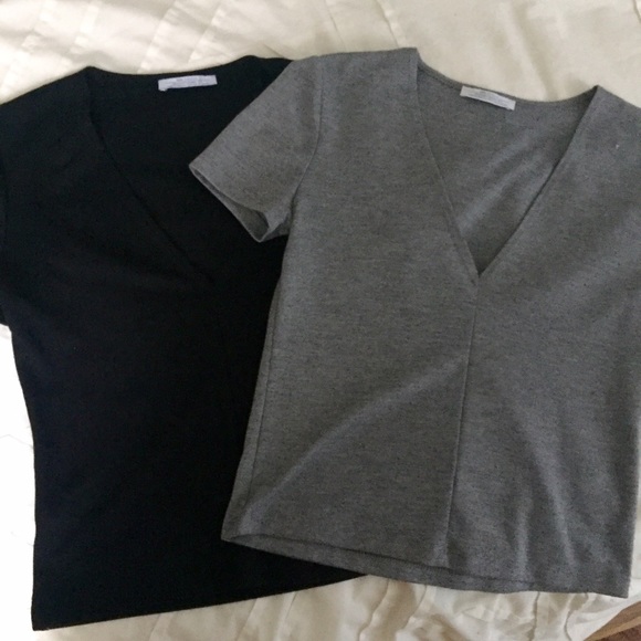 2 comfy deep V crop tops