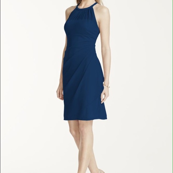 Sleeveless short mesh dress with side cascade