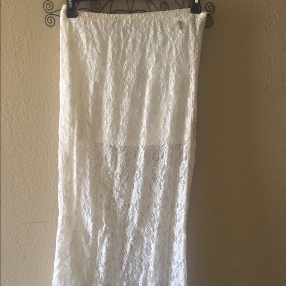 Long tight lace skirt with short skirt built in