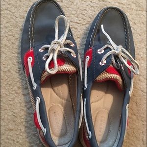 Red white and blue authentic sperrys