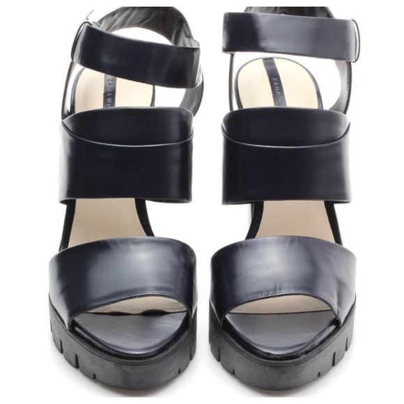 Zara Navy Blue Leather Strappy Sandal Heels 🌾 - Picture 3 of 4