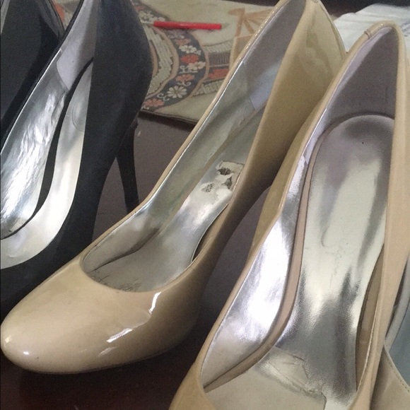 Nude Heels. Silver/ metal soles. 3 inch heel.