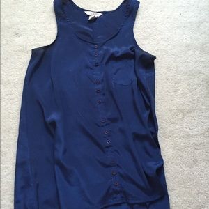 Navy silk button up tank