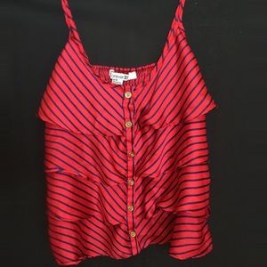 Striped Ruffled Sleeveless Tank Top Gold Buttons