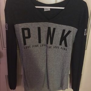 V neck vs pink long sleeve shirt