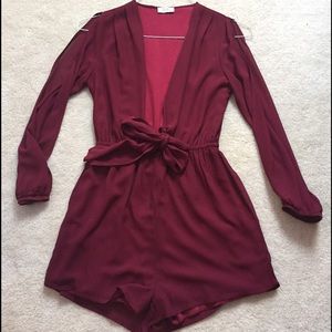 Tobi maroon deep v romper