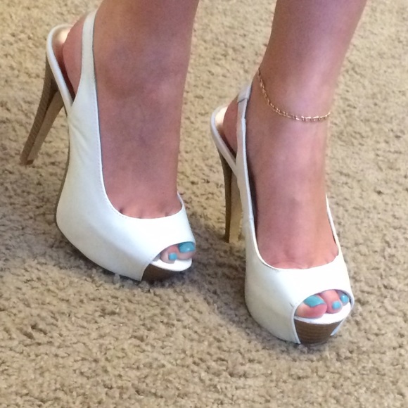 White Slingback Platform Pumps