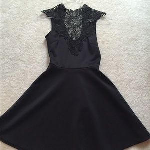 High neck lace black dress