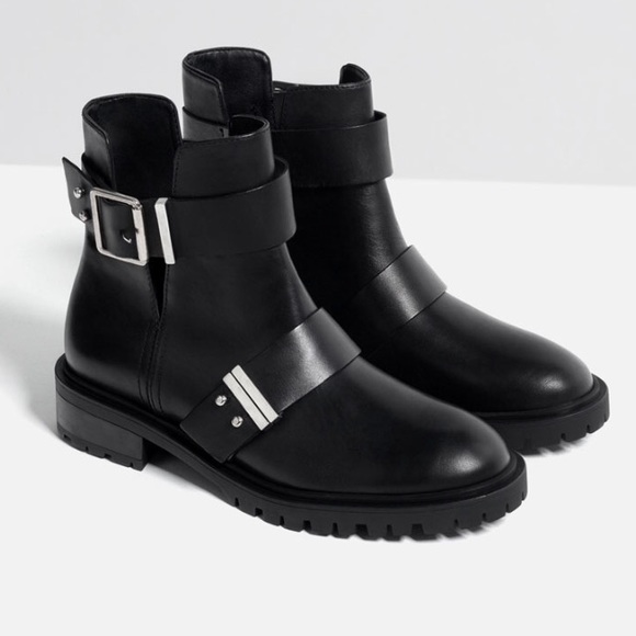 Zara Shoes - Zara Leather Biker Booties.