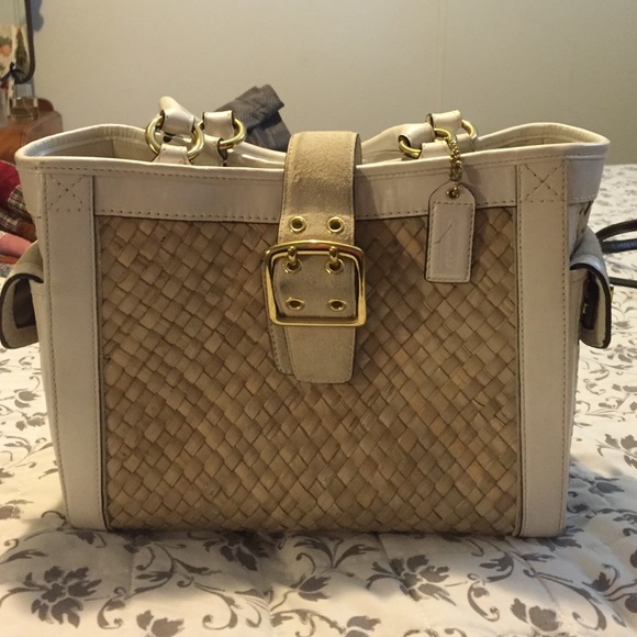 Coach leather and straw bag