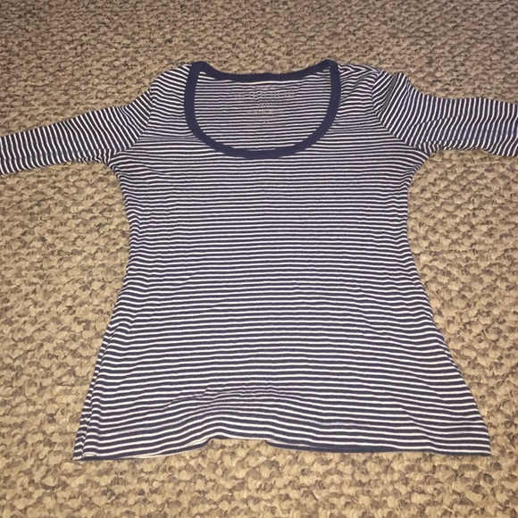 Scoop neck 3/4 sleeve navy blue and white stripes