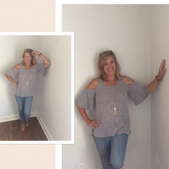 Striped cold shoulder tunic