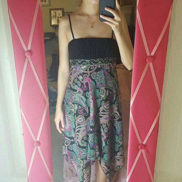 Paisley purple and green party dress
