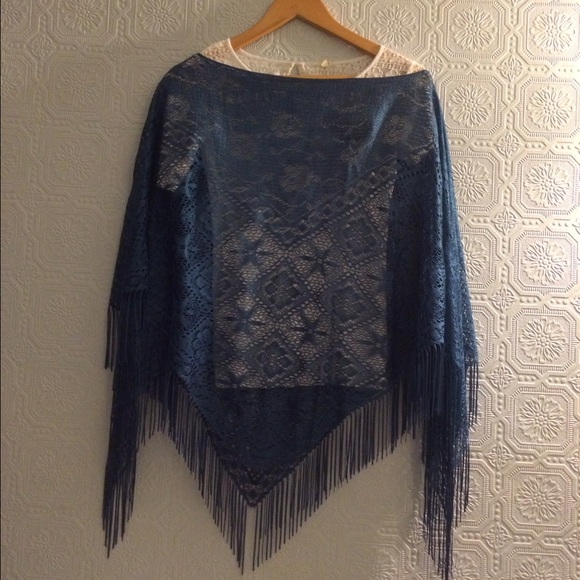 Eyeshadow Tops - ❌ SOLD ❌ blue fringed shawl