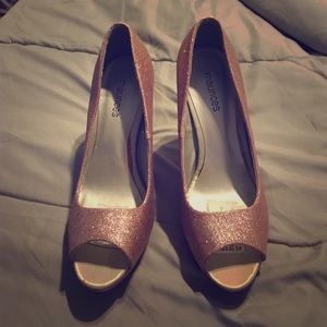 Pink sparkle open toed heels