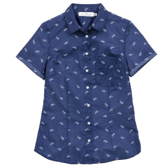 H&M short sleeve glasses print shirt size 6 NWOT